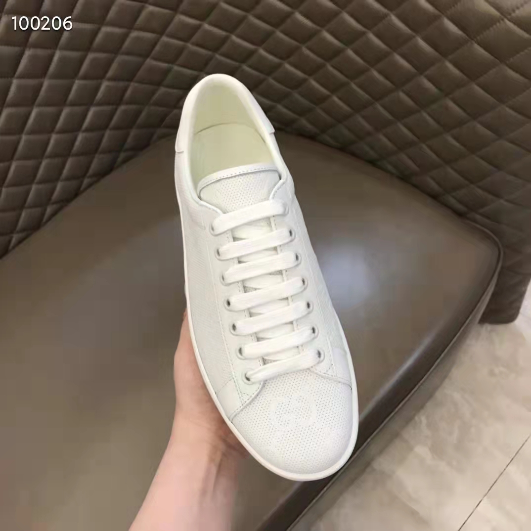 Gucci Unisex Ace GG Embossed Sneaker White GG Embossed Leather Rubber Sole