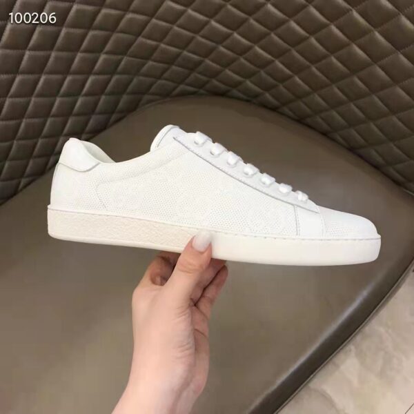 Gucci Unisex Ace GG Embossed Sneaker White GG Embossed Leather Rubber Sole (4)