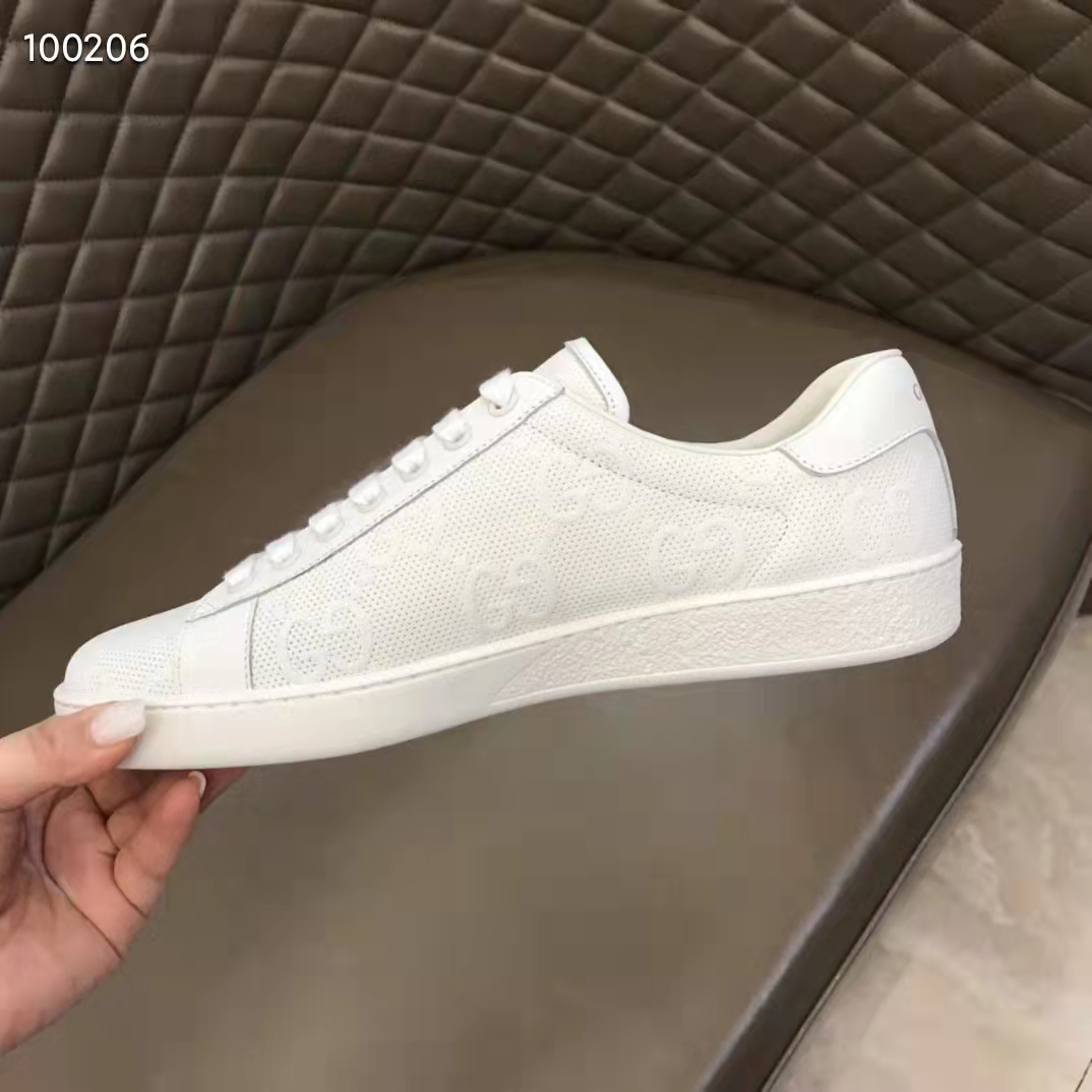 Gucci Unisex Ace GG Embossed Sneaker White GG Embossed Leather Rubber Sole