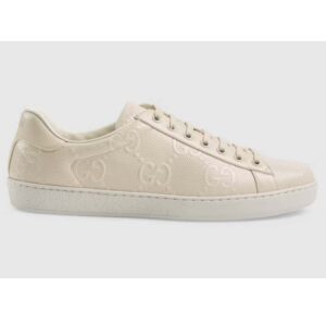 Gucci Unisex Ace GG Embossed Sneaker White GG Embossed Leather Rubber Sole