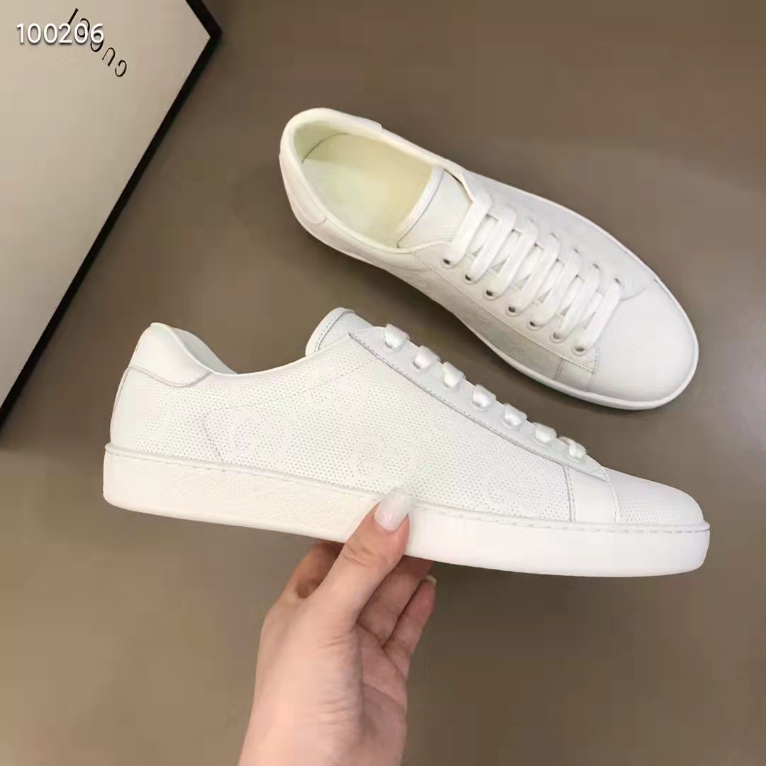 Gucci Unisex Ace GG Embossed Sneaker White GG Embossed Leather Rubber Sole