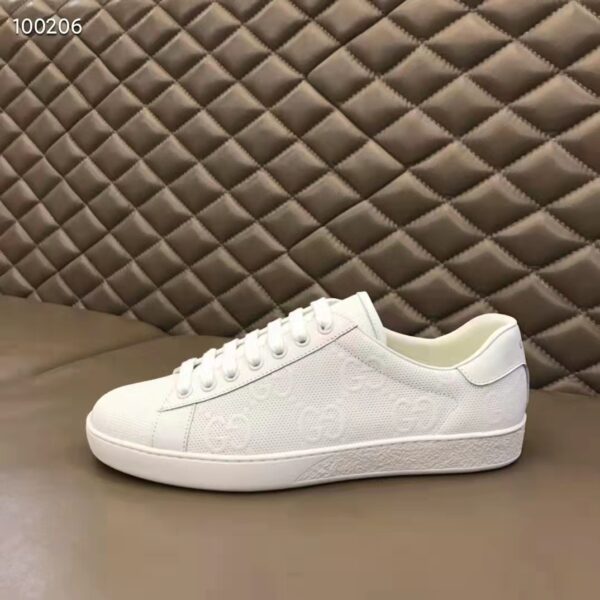 Gucci Unisex Ace GG Embossed Sneaker White GG Embossed Leather Rubber Sole (9)