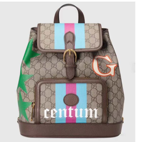 Gucci Unisex Backpack with Interlocking G Beige Centum Stars G GG Supreme Canvas (10)