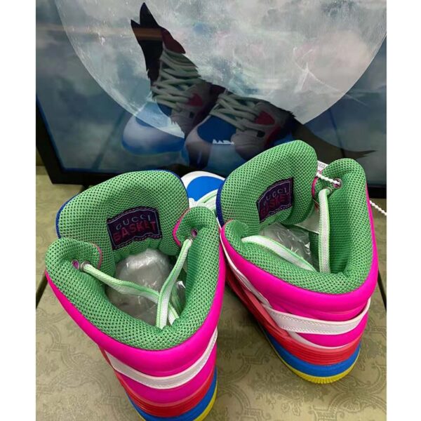 Gucci Unisex GG Gucci Basket Sneaker Pink Demetra Rubber Interlocking Grey Mesh (6)