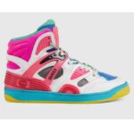 Gucci Unisex GG Gucci Basket Sneaker Pink Demetra Gummi Ineinander greifendes graues Mesh