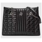 Gucci Unisex GG Marmont Medium Tote Bag Black Matelassé Leather Double G