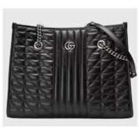 Gucci Unisex GG Marmont Medium Tote Bag Black Matelassé Leather Double G (10)