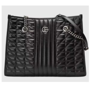 Gucci Unisex GG Marmont Medium Tote Bag Black Matelassé Leather Double G