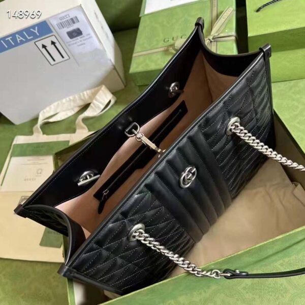 Gucci Unisex GG Marmont Medium Tote Bag Black Matelassé Leather Double G (4)