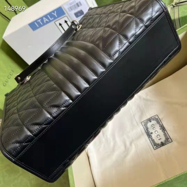 Gucci Unisex GG Marmont Medium Tote Bag Black Matelassé Leather Double G (9)