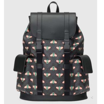 Gucci Unisex Gucci Bestiary Backpack Bag Bees Black GG Supreme Canvas