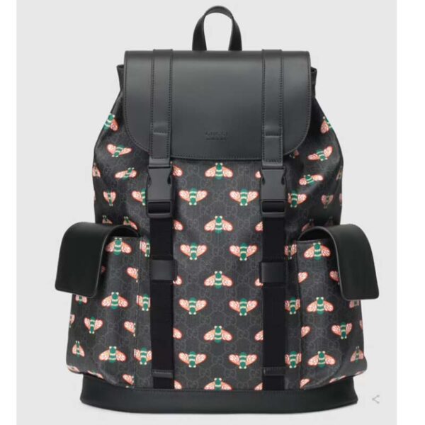 Gucci Unisex Gucci Bestiary Backpack Bag Bees Black GG Supreme Canvas (3)
