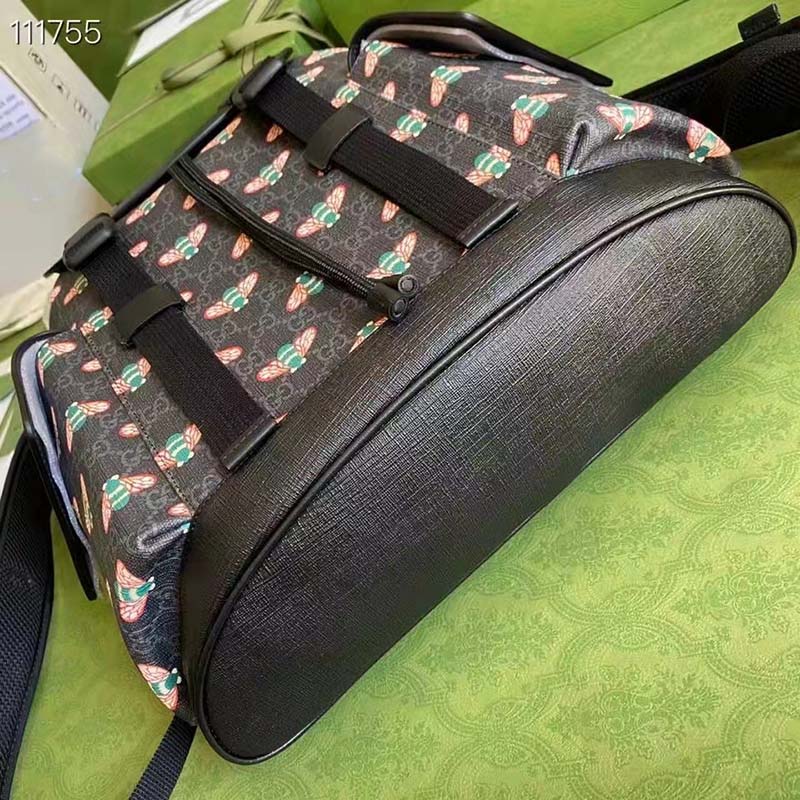 Gucci Unisex Gucci Bestiary Backpack Bag Bees Black GG Supreme Canvas