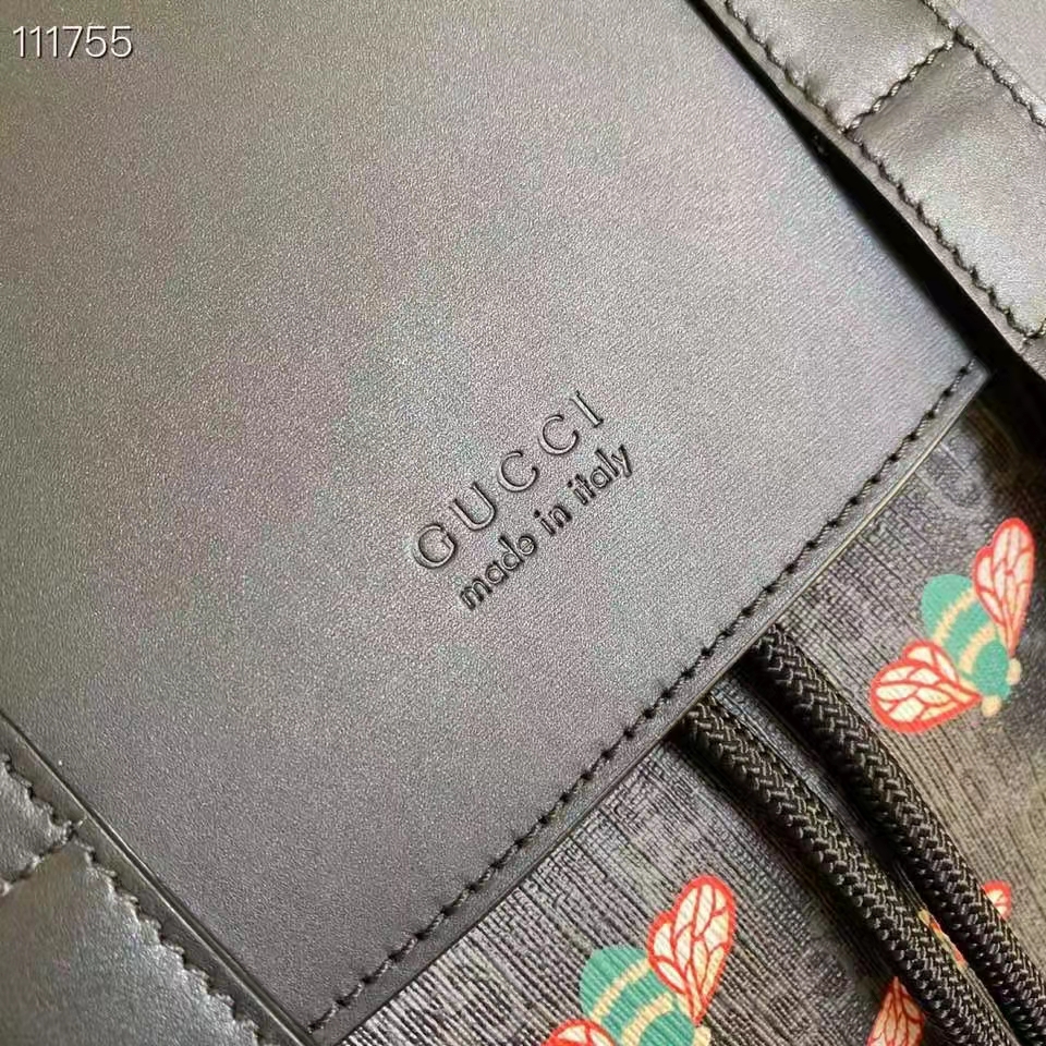 Gucci Unisex Gucci Bestiary Backpack Bag Bees Black GG Supreme Canvas