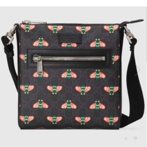 Gucci Unisex Gucci Bestiary Messenger Bag Bees Black GG Supreme Canvas