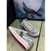 Gucci Unisex Gucci Tennis 1977 Sneaker Light Blue Ivory GG Stretch Cotton (4)