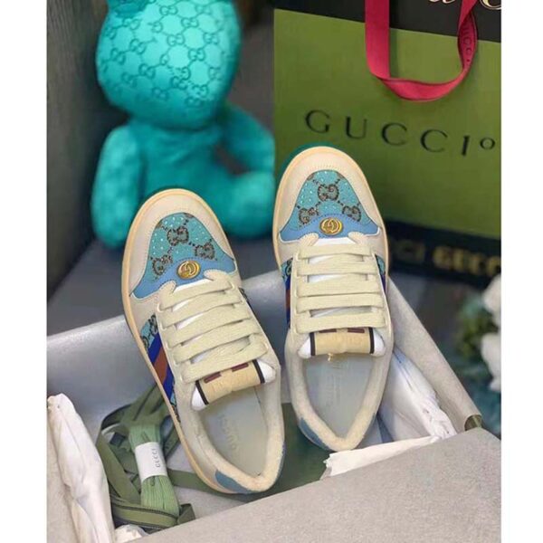 Gucci Unisex Screener Sneaker Crystals Brown Blue GG Canvas 3.6 cm Heel (1)