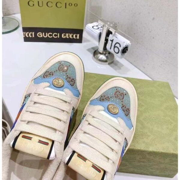 Gucci Unisex Screener Sneaker Crystals Brown Blue GG Canvas 3.6 cm Heel (10)