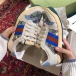 Gucci Unisex Screener Sneaker Crystals Brown Blue GG Canvas 3.6 cm Heel - Imagen 11