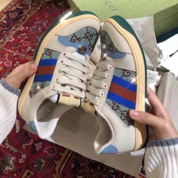 Gucci Unisex Screener Sneaker Crystals Brown Blue GG Canvas 3.6 cm Heel (13)