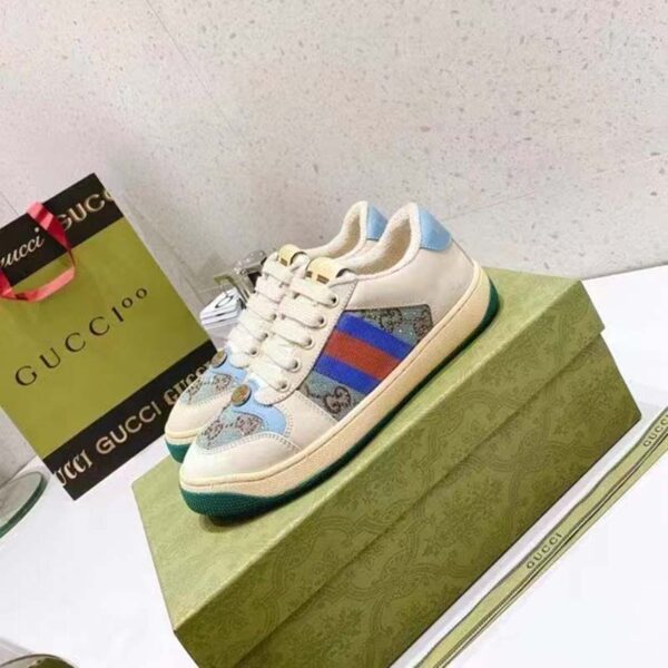 Gucci Unisex Screener Sneaker Crystals Brown Blue GG Canvas 3.6 cm Heel (14)