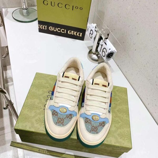 Gucci Unisex Screener Sneaker Crystals Brown Blue GG Canvas 3.6 cm Heel (18)