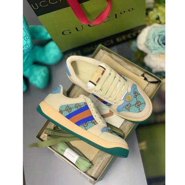Gucci Unisex Screener Sneaker Crystals Brown Blue GG Canvas 3.6 cm Heel (3)