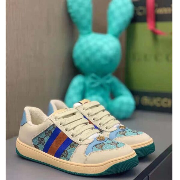 Gucci Unisex Screener Sneaker Crystals Brown Blue GG Canvas 3.6 cm Heel (6)