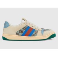 Gucci Unisex Screener Sneaker Crystals Brown Blue GG Canvas 3.6 cm Heel