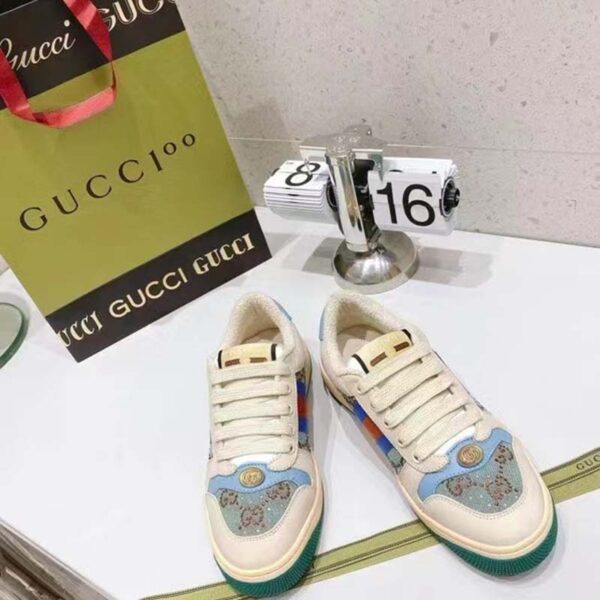Gucci Unisex Screener Sneaker Crystals Brown Blue GG Canvas 3.6 cm Heel (8)