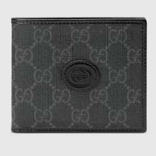 Gucci Unisex Wallet Interlocking G Black GG Supreme Canvas Leather