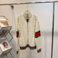 Gucci Women GG Cable Knit Bomber Jacket Off-White Cable Knit Wool (2)