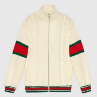 Gucci Women GG Cable Knit Bomber Jacket Off-White Cable Knit Wool