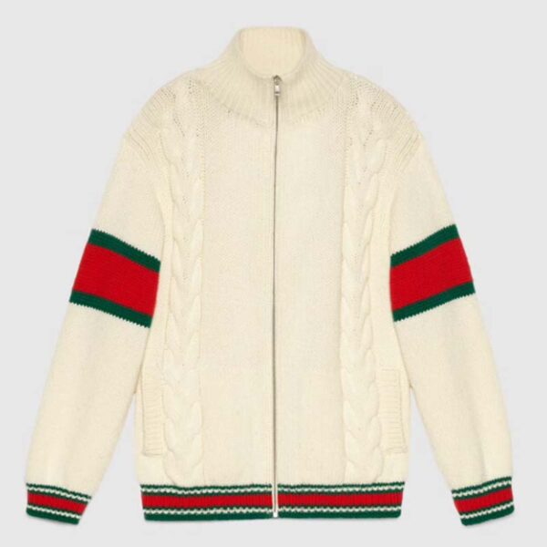 Gucci Women GG Cable Knit Bomber Jacket Off-White Cable Knit Wool (2)