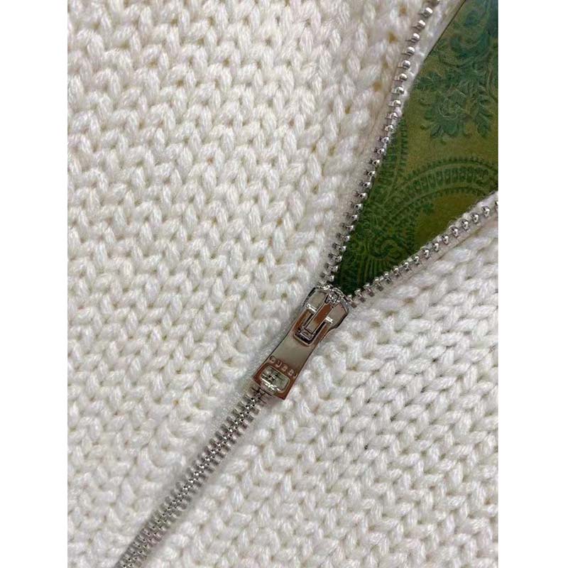 Gucci Men GG Cable Knit Bomber Jacket Off-White Cable Knit Wool