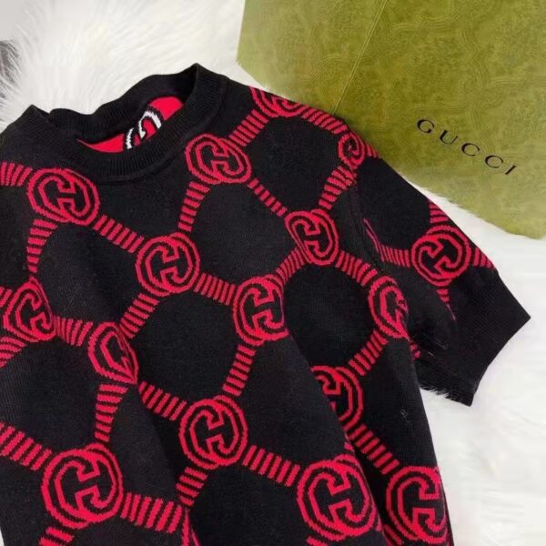 Gucci Women GG Reversible Interlocking G Wool Sweater Crewneck Short Sleeves (1)