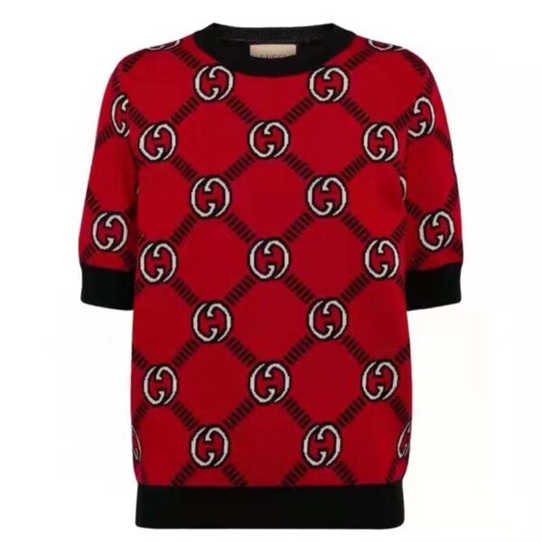 Gucci Women GG Reversible Interlocking G Wool Sweater Crewneck Short Sleeves (6)