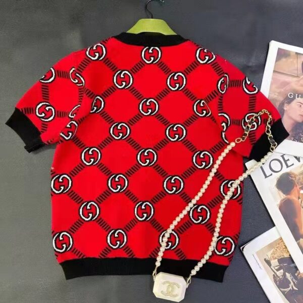 Gucci Women GG Reversible Interlocking G Wool Sweater Crewneck Short Sleeves (7)