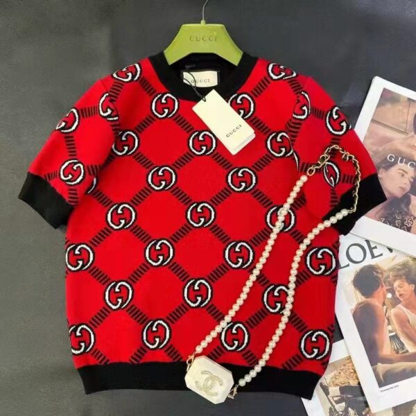 Gucci Women GG Reversible Interlocking G Wool Sweater Crewneck Short Sleeves (8)