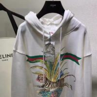 Gucci Women GG Tiger Hooded Sweatshirt Ivory Felted Cotton Jersey Fixed Hood (7)