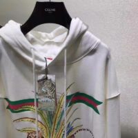 Gucci Women GG Tiger Hooded Sweatshirt Ivory Felted Cotton Jersey Fixed Hood (7)