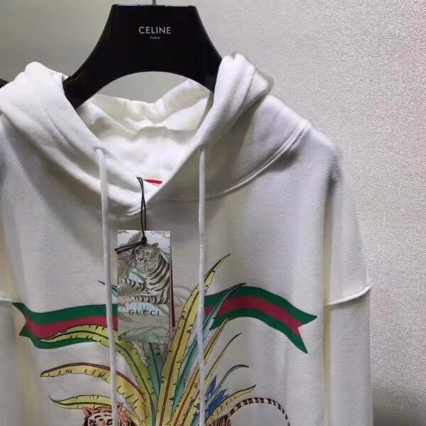 Gucci Women GG Tiger Hooded Sweatshirt Ivory Felted Cotton Jersey Fixed Hood (13)