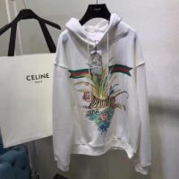 Gucci Women GG Tiger Hooded Sweatshirt Ivory Felted Cotton Jersey Fixed Hood (7)