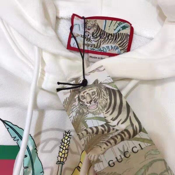 Gucci Women GG Tiger Hooded Sweatshirt Ivory Felted Cotton Jersey Fixed Hood (5)