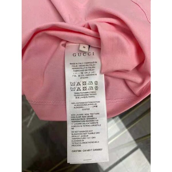 Gucci Women GG Tiger Interlocking G T-Shirt Pink Cotton Jersey Flower Crewneck Oversize Fit (10)