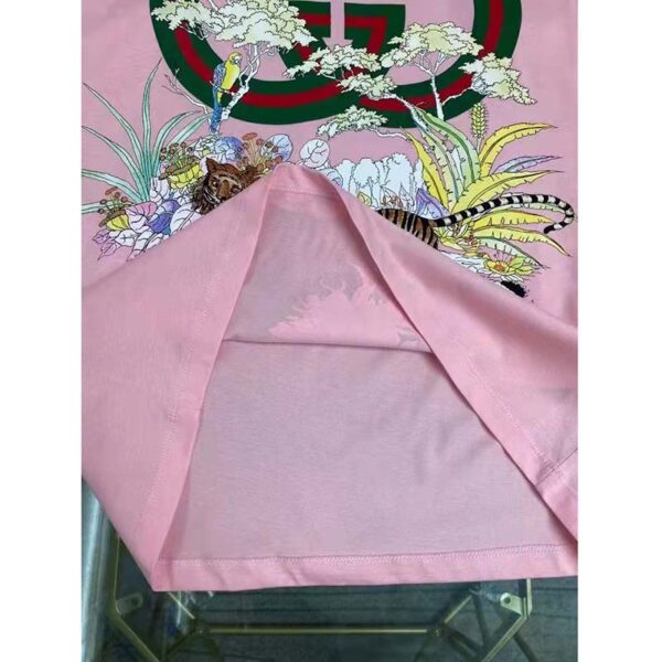 Gucci Women GG Tiger Interlocking G T-Shirt Pink Cotton Jersey Flower Crewneck Oversize Fit (12)