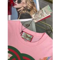 Gucci Women GG Tiger Interlocking G T-Shirt Pink Cotton Jersey Flower Crewneck Oversize Fit (3)