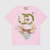 Gucci Women GG Tiger Interlocking G T-Shirt Pink Cotton Jersey Flower Crewneck Oversize Fit