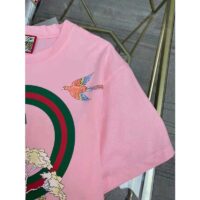 Gucci Women GG Tiger Interlocking G T-Shirt Pink Cotton Jersey Flower Crewneck Oversize Fit (3)