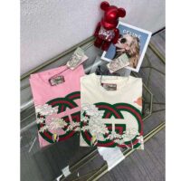 Gucci Women GG Tiger Interlocking G T-Shirt Pink Cotton Jersey Flower Crewneck Oversize Fit (3)